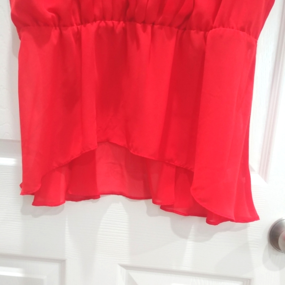 Bisou bright red tank blouse scoop neck with peplum size XL - Picture 7 of 7